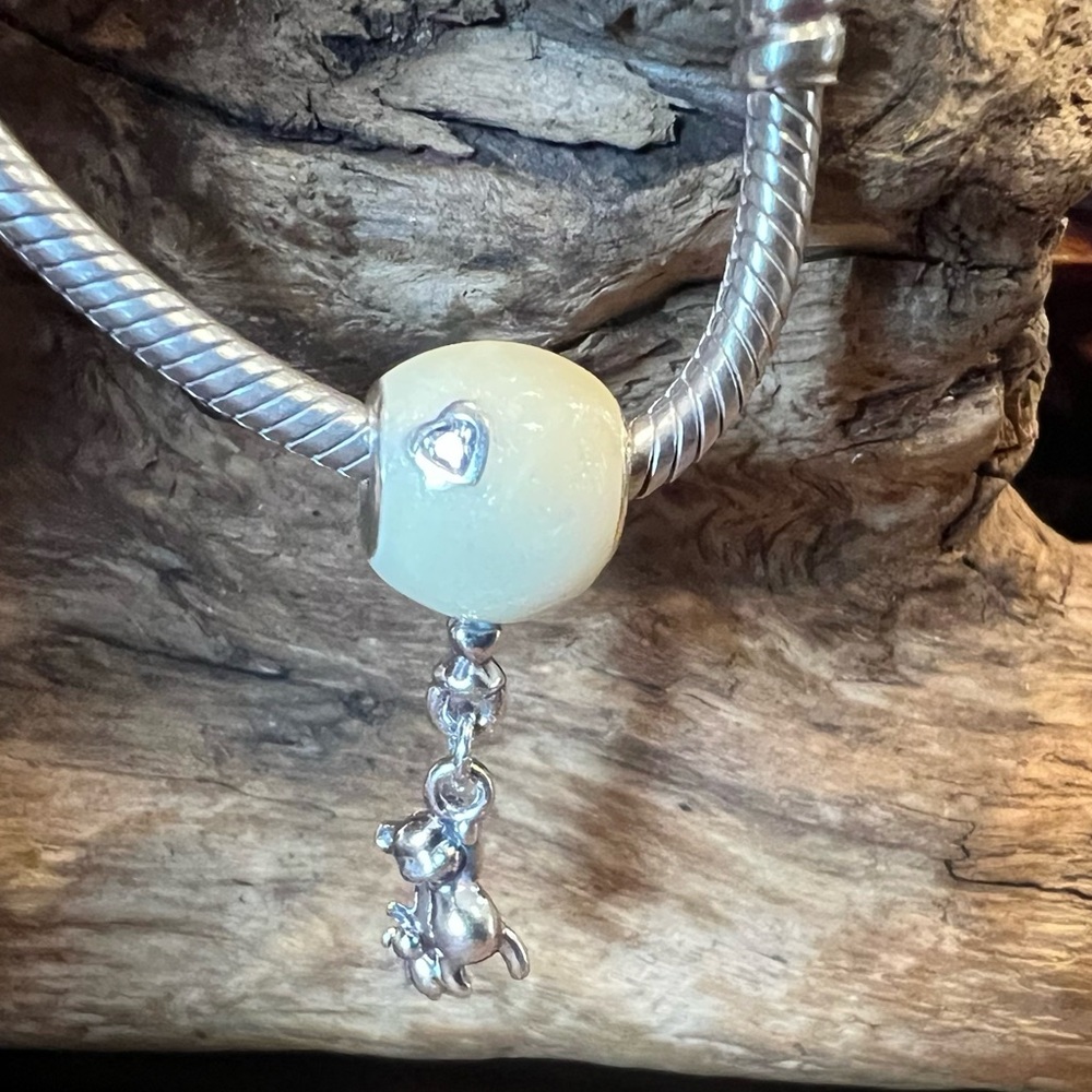 Authentic Pandora Dangle Charm Balloon, Teddy and Rabbit Bead White Cream Enamel